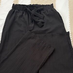 Black Pleated Wide Leg Drawstring Pants